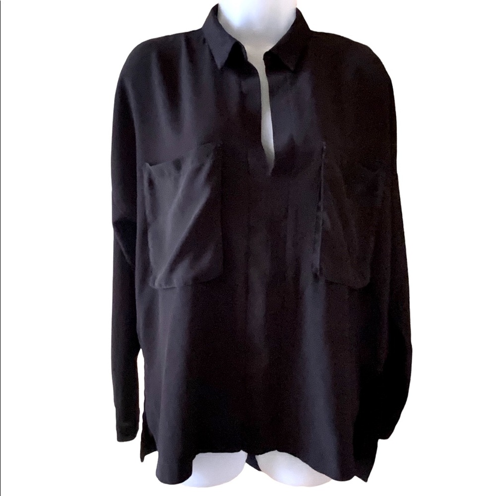 Lush Top Black Button Down Shirt Oversized Size Small